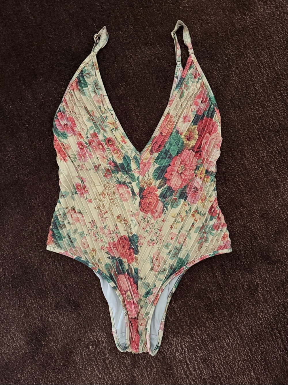 ZIMMERMANN Floral Printed Plunging V-Neck  One-Piece Swimsuit Sz 2 $549